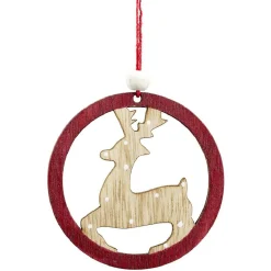 Suspension de Noël en bois naturel rouge ange étoile renne sapin x24