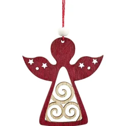 Suspension de Noël en bois naturel rouge ange étoile renne sapin x24