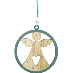 Suspension de Noël en bois naturel vert ange étoile renne sapin x24