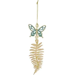 Suspension de Noël feuille et papillon doré