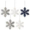 Suspension de Noël Flocon pailleté argenté blanc et bleu Ø9 cm X5