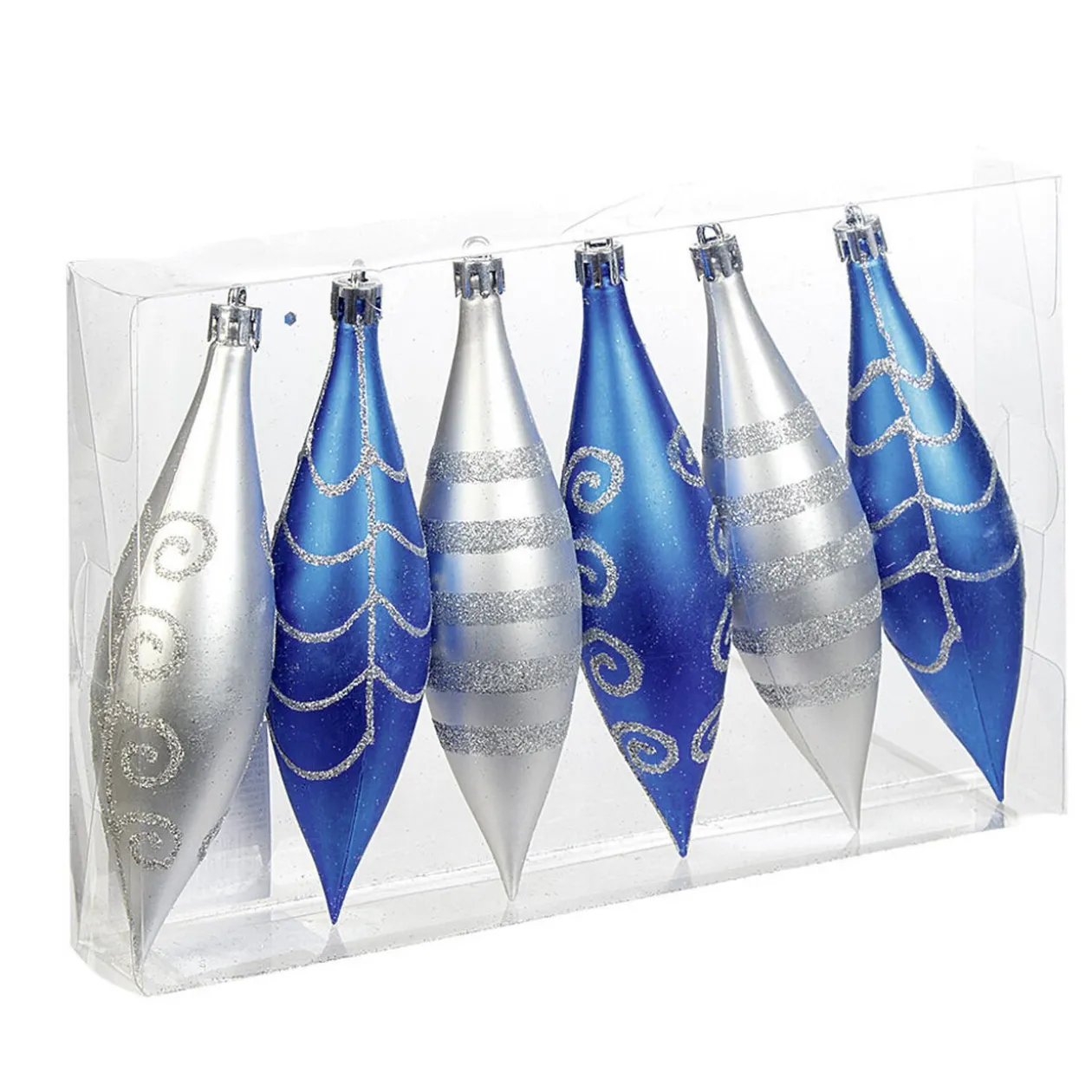 Suspension de Noël forme glaçon bleu argenté x6
