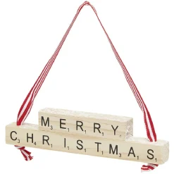 Suspension de Noël insciption Merry Christmas en bois