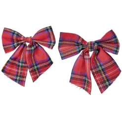 Suspension de Noël Noeud motif tartan rouge x2