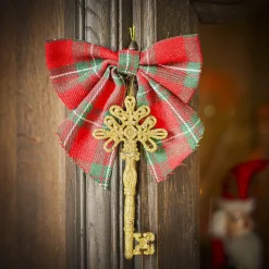 Suspension de Noël Noeud motif tartan rouge x2