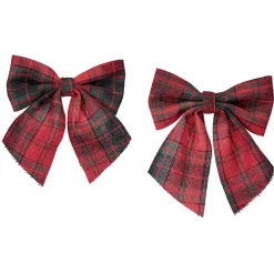 Suspension de Noël Noeud motif tartan rouge x2