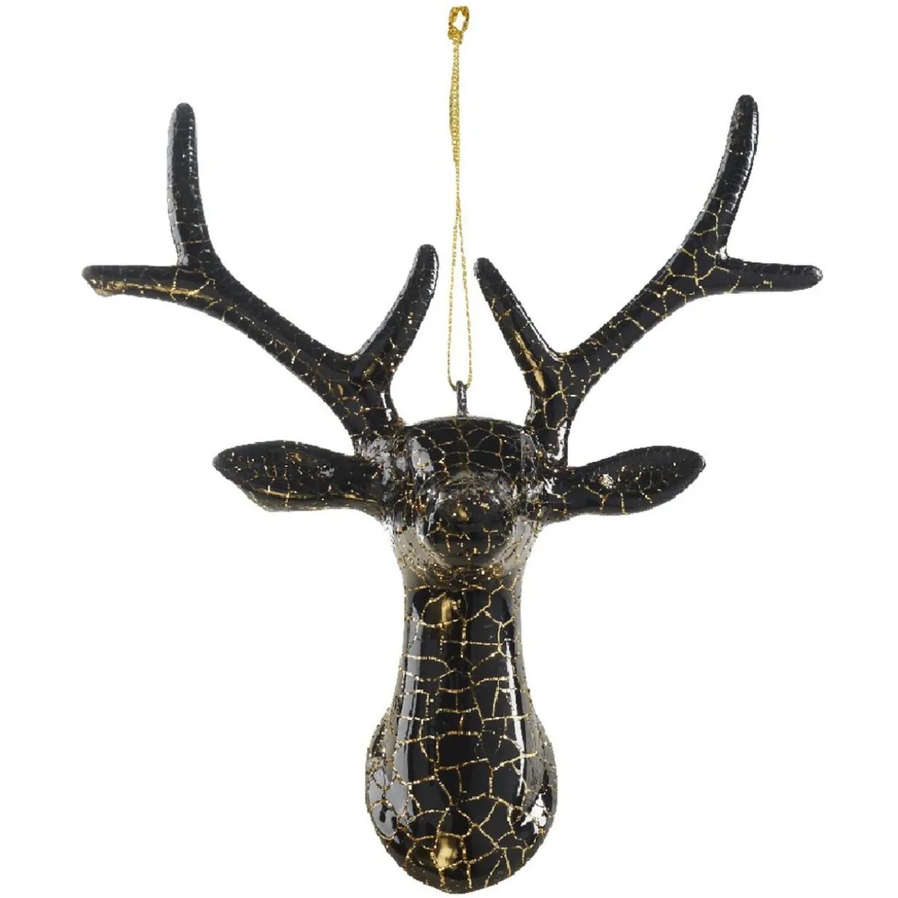 Suspension de Noël renne craquelé noir doré H.13 cm