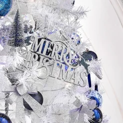 Suspension Merry Christmas en bois pailleté argenté et bleu 25xH14cm