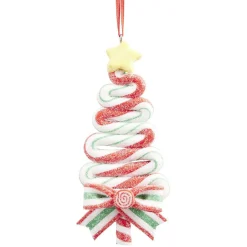 Suspension Noël sapin en sucre d orge pailleté rouge vert blanc H.10,5 cm