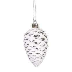 Suspension pomme de pin blanche argentée x4