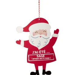 Suspension Père Noël pancarte rotative "J'ai été sage/vilain" en bois