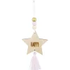 Suspension Étoile de Noël en bois avec pompon et perles H10,5cm