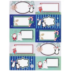 Étiquette cadeau autocollante Noël motif pingouin ours 4x8cm x10