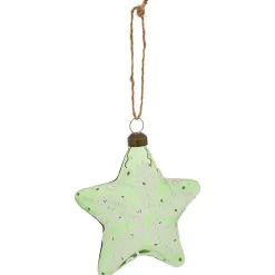 Étoile en verre à suspendre vert et blanc design artisanal H10,5cm