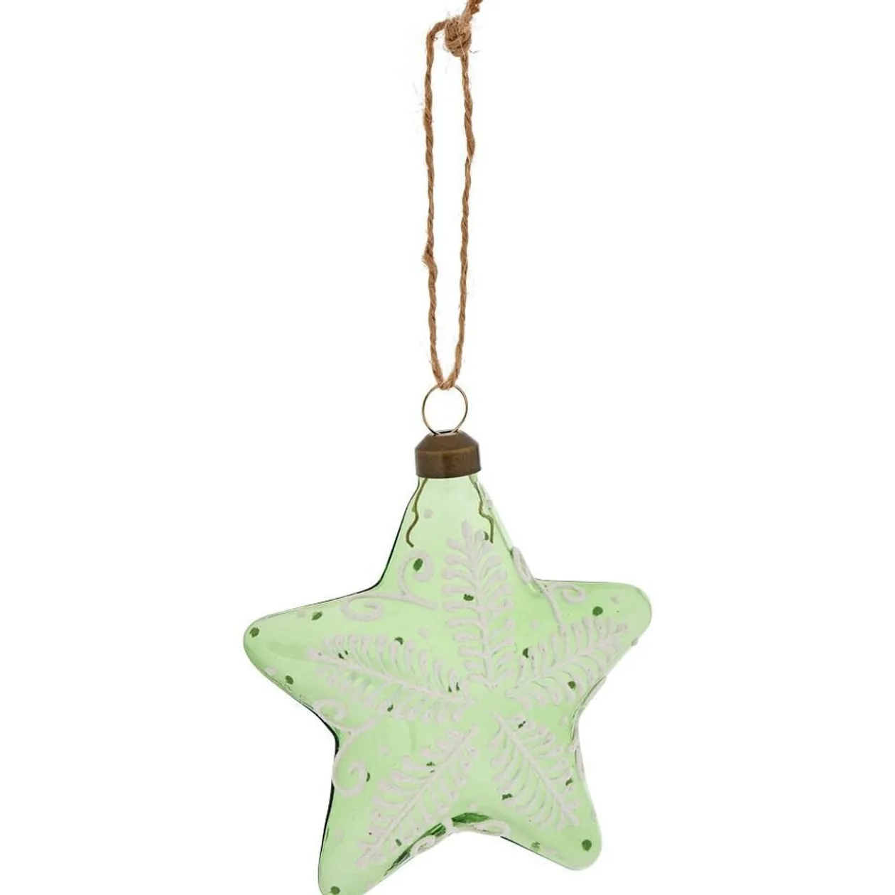 Étoile en verre à suspendre vert et blanc design artisanal H10,5cm