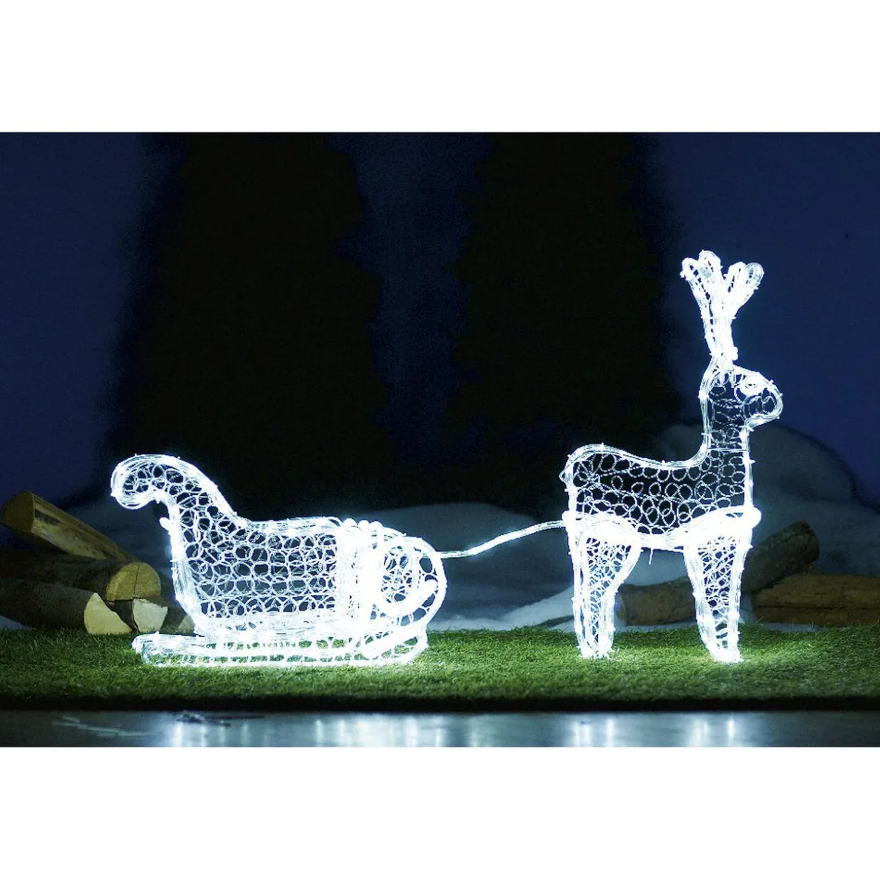 Traineau du Père Noël lumineux blanc