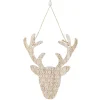 Tête de cerf en bois motif fleur blanc naturel
