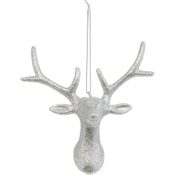 Tête de Renne pailleté argenté à suspendre