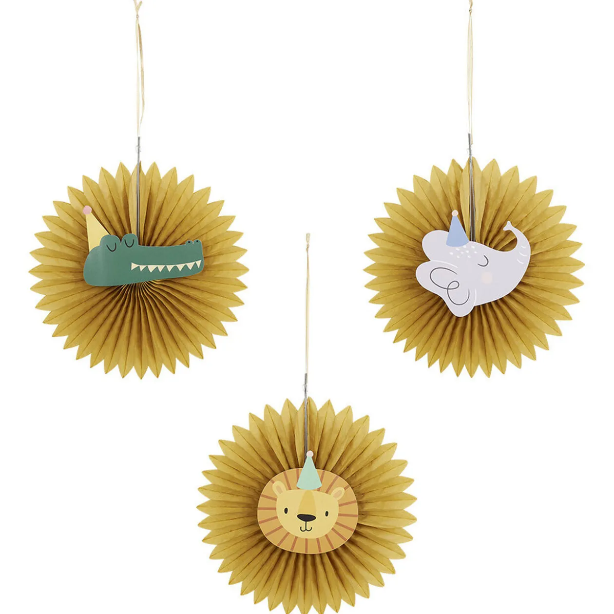 Éventail à suspendre thème animaux sauvage papier de soie x3