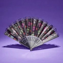 Éventail Halloween pliant tête de mort mexicaine 43x23cm