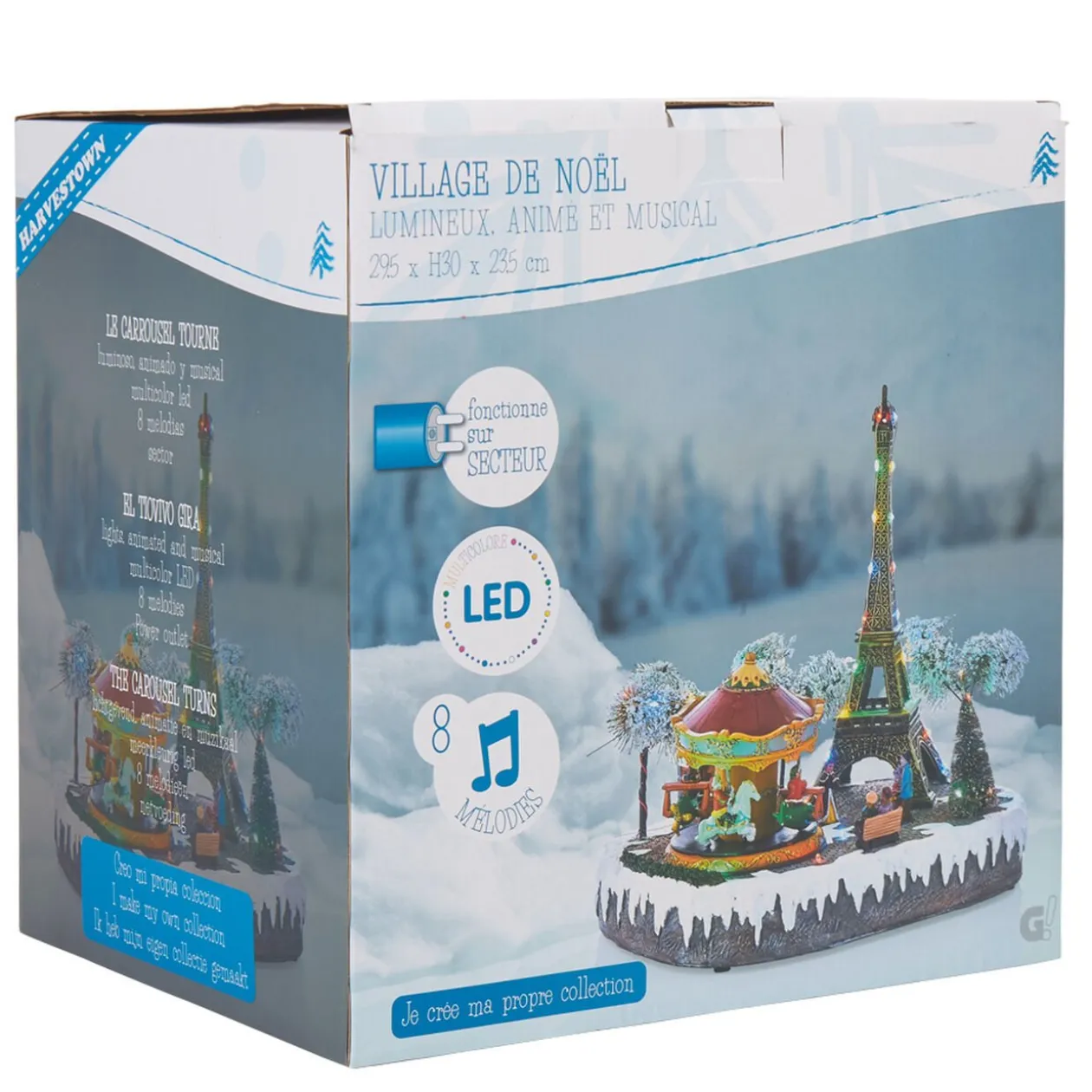 Village animé Noël lumineux musical décoTour Eiffel et carroussel