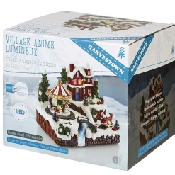 Village de Noël animé lumineux musical 18 LED multicolores