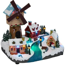 Village de Noël lumineux 18LED avec moulin à vent musical et animé H22cm